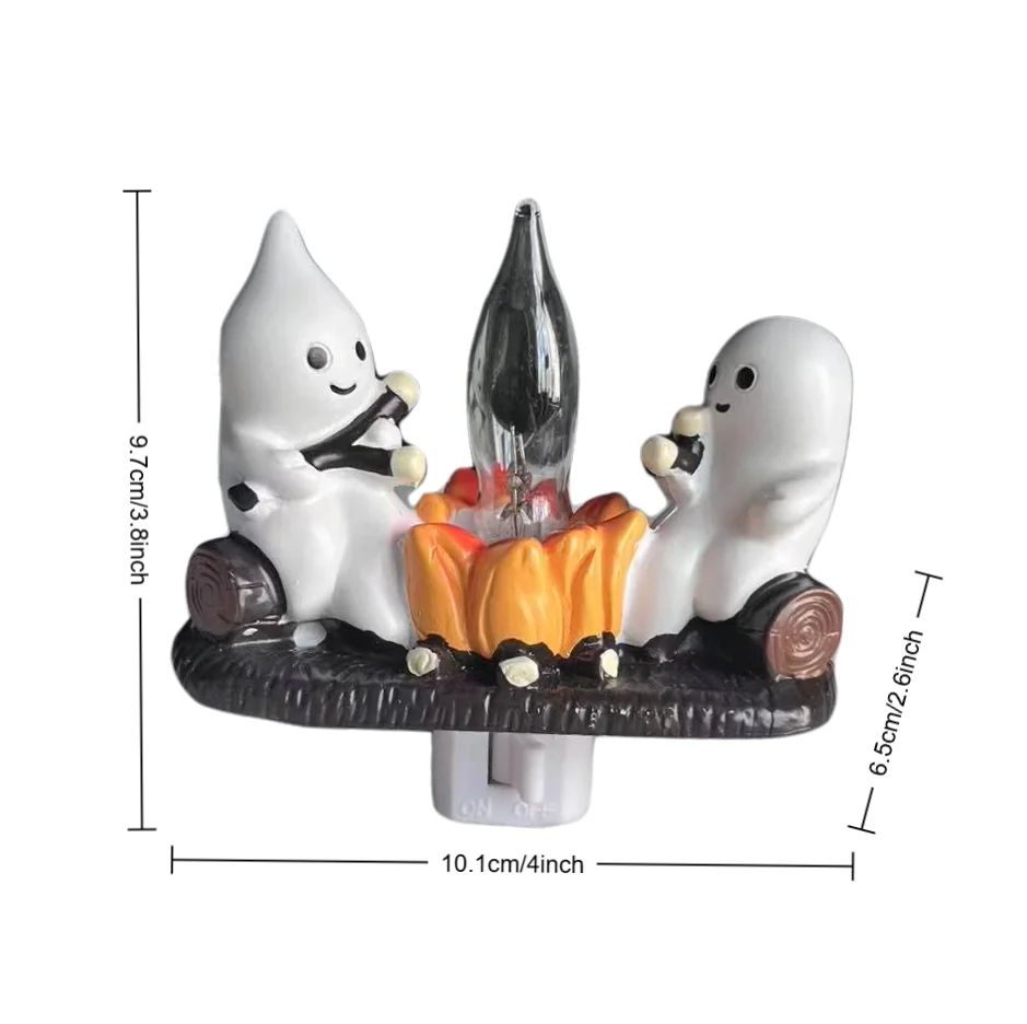LED Ghost Figurine Halloween Decor | Flickering Warm Fire-Light Effect | Reusable Battery-Operated Resin Decoration 5