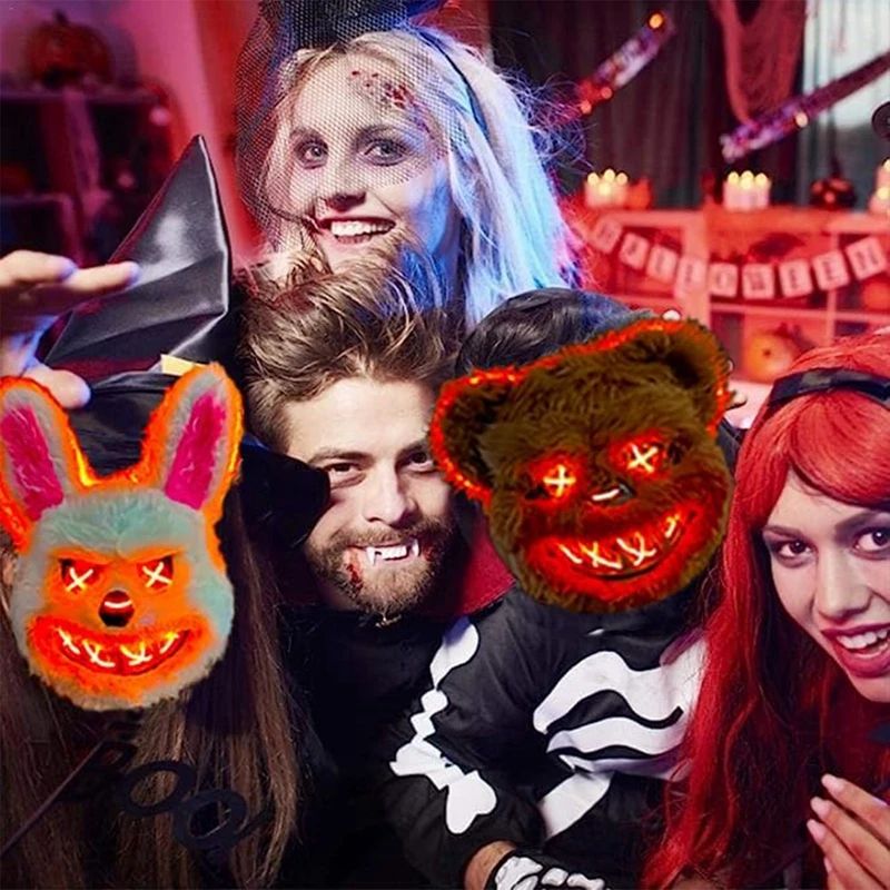 LED Light Up Horror Mask | Bloody Rabbit & Bear Styles | Glowing Eyes for Halloween Parties, Cosplay Conventions and Stage Shows 2