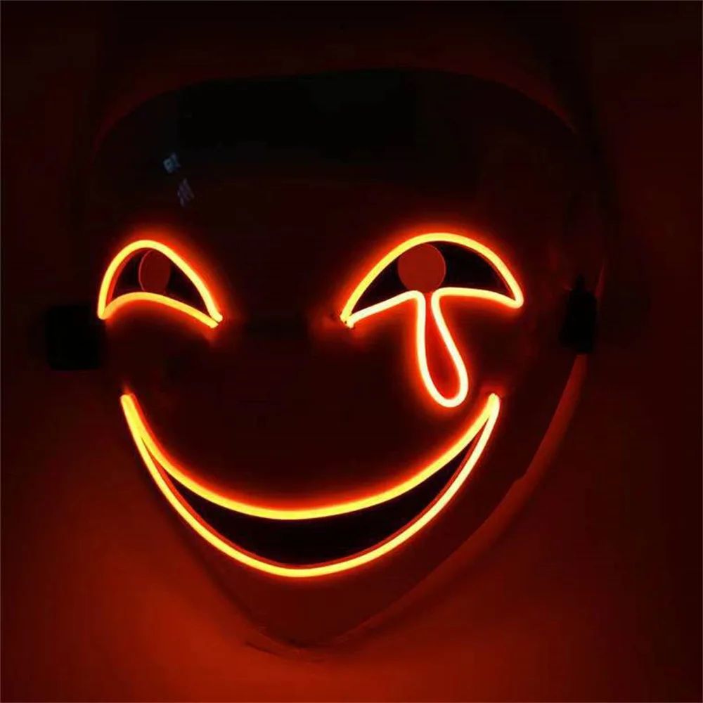 LED Clown Mask Halloween Costume | Light-Up Glowing Grin, Non-Flickering LED Lines | ABS Build, Battery Powered 3