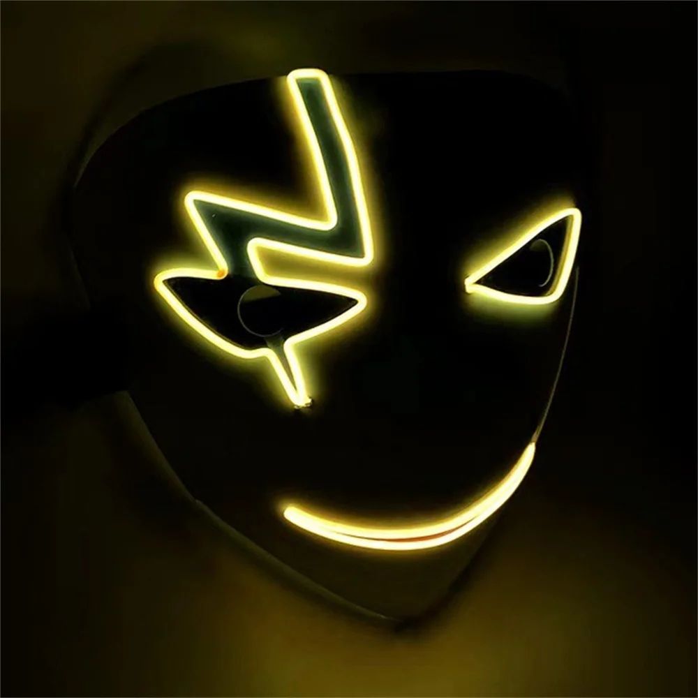 LED Clown Mask Halloween Costume | Light-Up Glowing Grin, Non-Flickering LED Lines | ABS Build, Battery Powered 6
