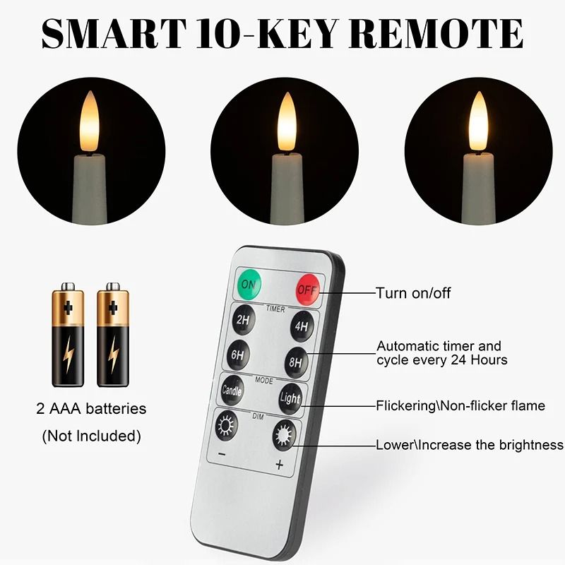 Flameless LED Taper Candles Set of 12 | Realistic Flickering Flame | Battery-Operated, Reusable, Drip-Free & Smoke-Free 7