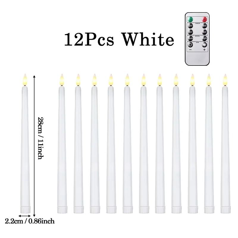 Flameless LED Taper Candles Set of 12 | Realistic Flickering Flame | Battery-Operated, Reusable, Drip-Free & Smoke-Free 8