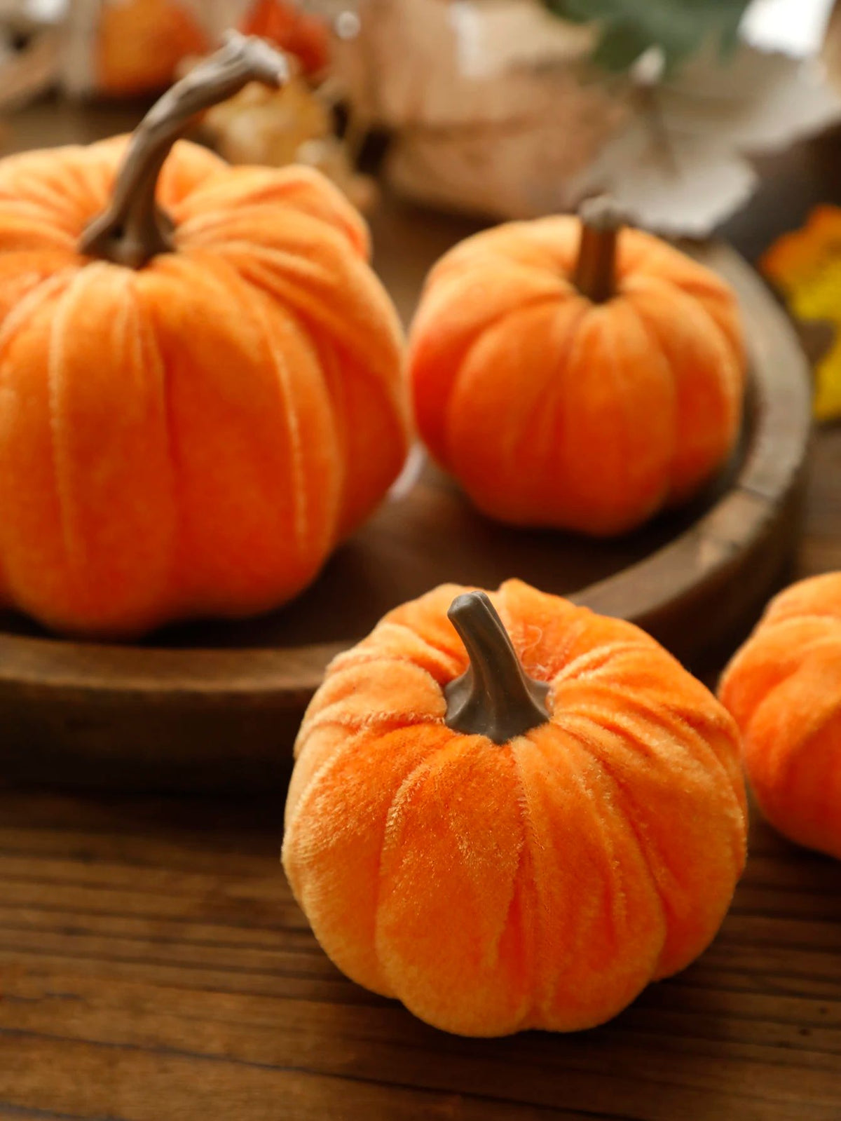 Velvet Artificial Pumpkin Autumn Décor | Plush Textured Shell with Decorative Stem | Reusable Foam-Filled Design 4