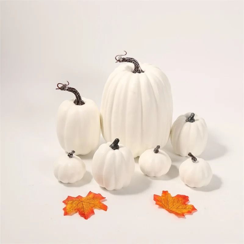 Artificial Pumpkin Set Autumn Decor | 7-Piece Multi-Size Collection | Ribbed Foam Pumpkins for Halloween & Weddings 4
