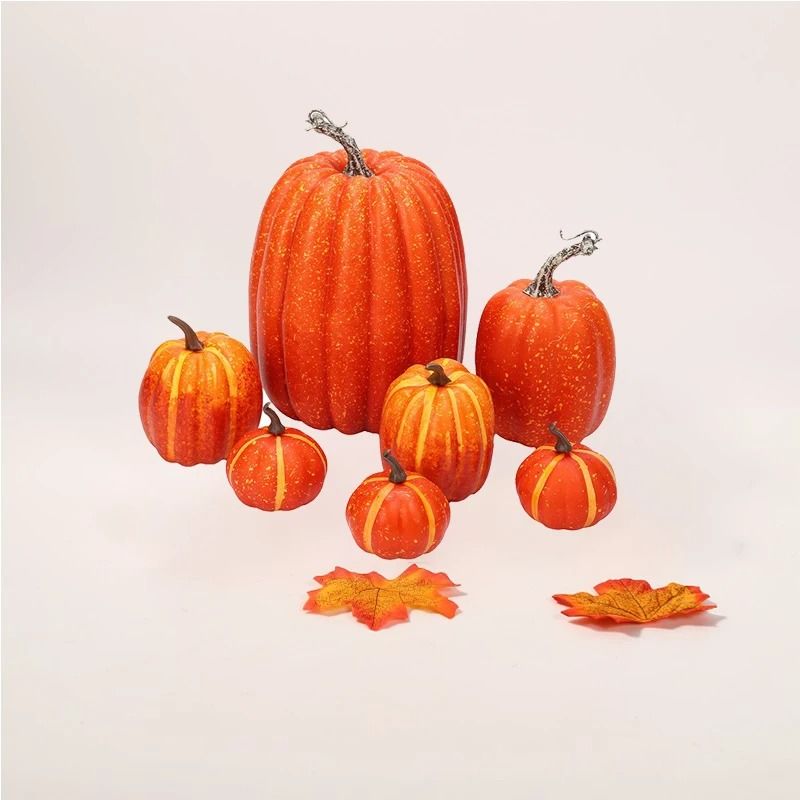 Artificial Pumpkin Set Autumn Decor | 7-Piece Multi-Size Collection | Ribbed Foam Pumpkins for Halloween & Weddings 5