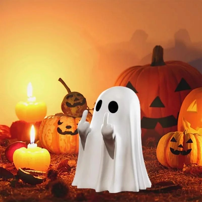 Ghost Figurine Halloween Decor | Cheeky Middle Finger Design | Reusable Statement Piece for Halloween Parties and Gifts 3