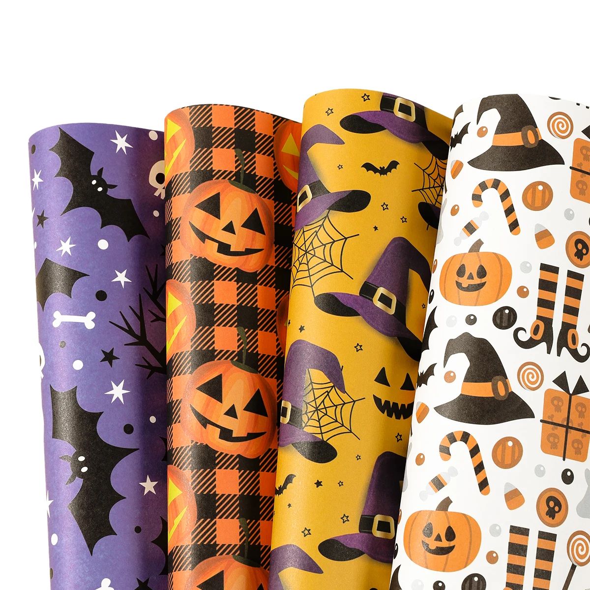 Halloween Wrapping Paper Ghost Pumpkin Bat Pattern | 4 Sheet Tissue Paper Pack | Lightweight Craft & Gift Wrap Sheets 1