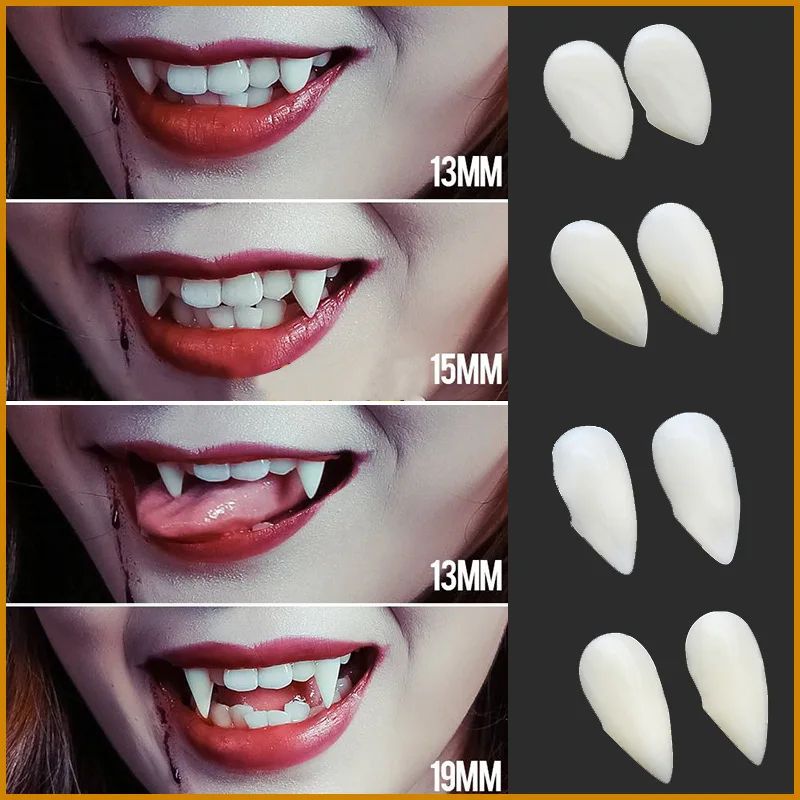 Vampire Fangs Halloween Costume Props | 5 Pairs Realistic Resin Fake Teeth | Reusable Cosplay Fang Set for Parties 2