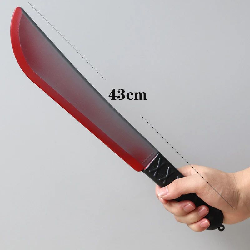 Bloody Machete Halloween Prop Knife | Oversized Curved Blade Costume Accessory | Lightweight Plastic Build, Horror Party Decor 3