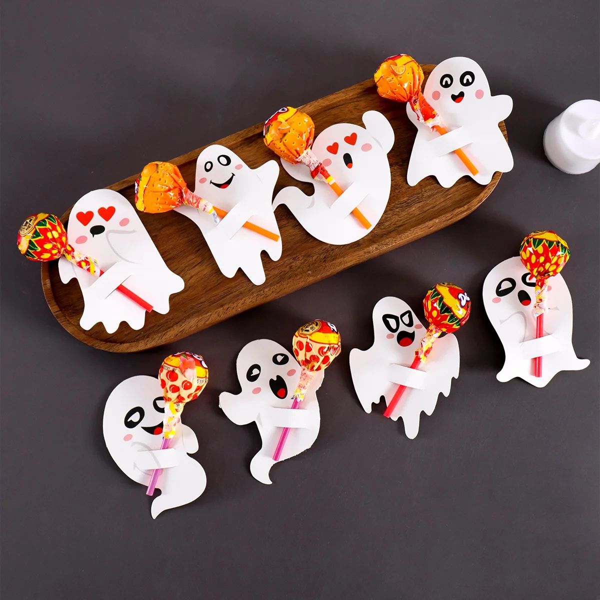 Ghost Halloween Lollipop Holders | 48-Piece Paper Party Favours | Ready-Made Trick-or-Treat Candy Wrapping Set 1