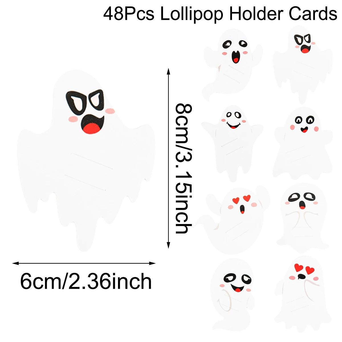Ghost Halloween Lollipop Holders | 48-Piece Paper Party Favours | Ready-Made Trick-or-Treat Candy Wrapping Set 7