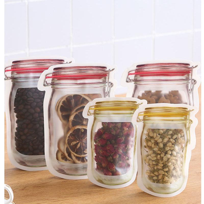 Reusable Storage Bags 10-Pack | Stand-Up Mason Jar Design | Dishwasher-Safe Pantry, Fridge & On-the-Go Snack Storage 3