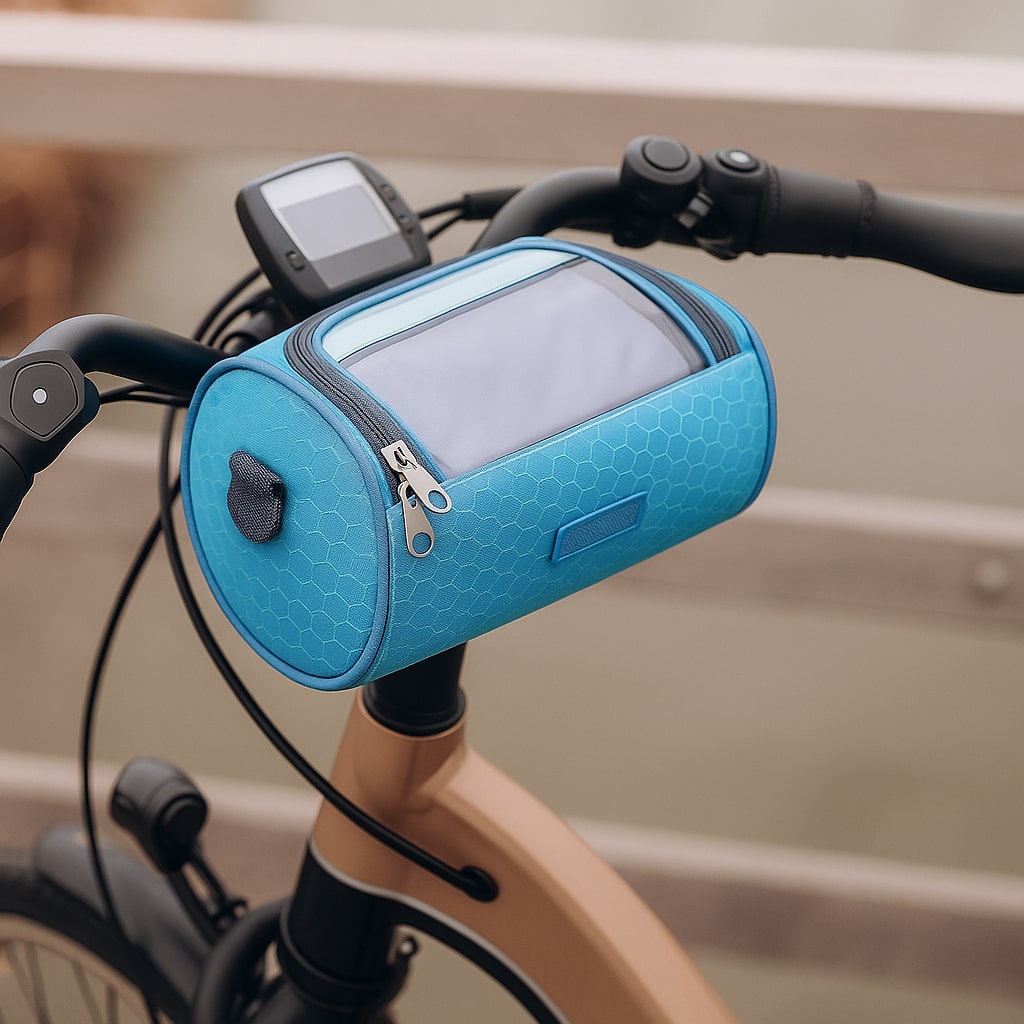 Bike Handlebar Storage Bag | Touchscreen Phone Window, 22 x 12 x 12.5 cm | Waterproof Nylon, Hook-and-Loop Mount 15