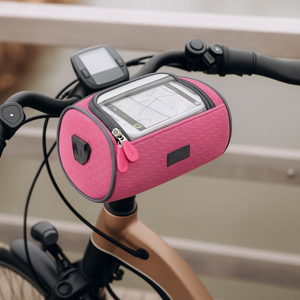 Bike Handlebar Storage Bag | Touchscreen Phone Window, 22 x 12 x 12.5 cm | Waterproof Nylon, Hook-and-Loop Mount 18