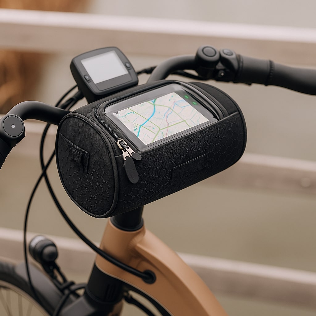 Bike Handlebar Storage Bag | Touchscreen Phone Window, 22 x 12 x 12.5 cm | Waterproof Nylon, Hook-and-Loop Mount 13