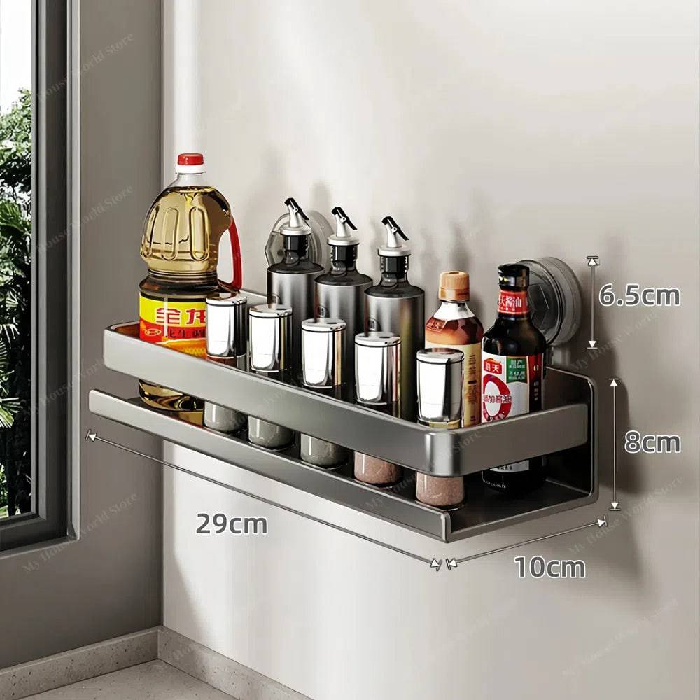 Wall-Mounted Spice Rack Organizer Stainless Steel 30/40/50 cm | Suction Cup No-Drill Mount | Adjustable Kitchen Storage 7