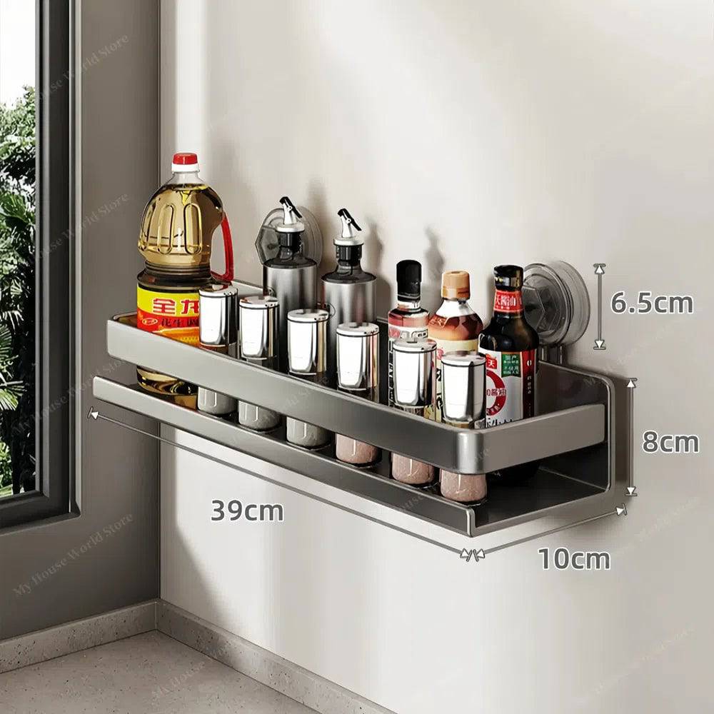 Wall-Mounted Spice Rack Organizer Stainless Steel 30/40/50 cm | Suction Cup No-Drill Mount | Adjustable Kitchen Storage 8