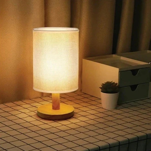 Dimmable Table Lamp with Remote Control, Wood and Cloth | 14 x 28 cm, Plain White or Textured Grey | 3 Light Colours, USB Powered 11