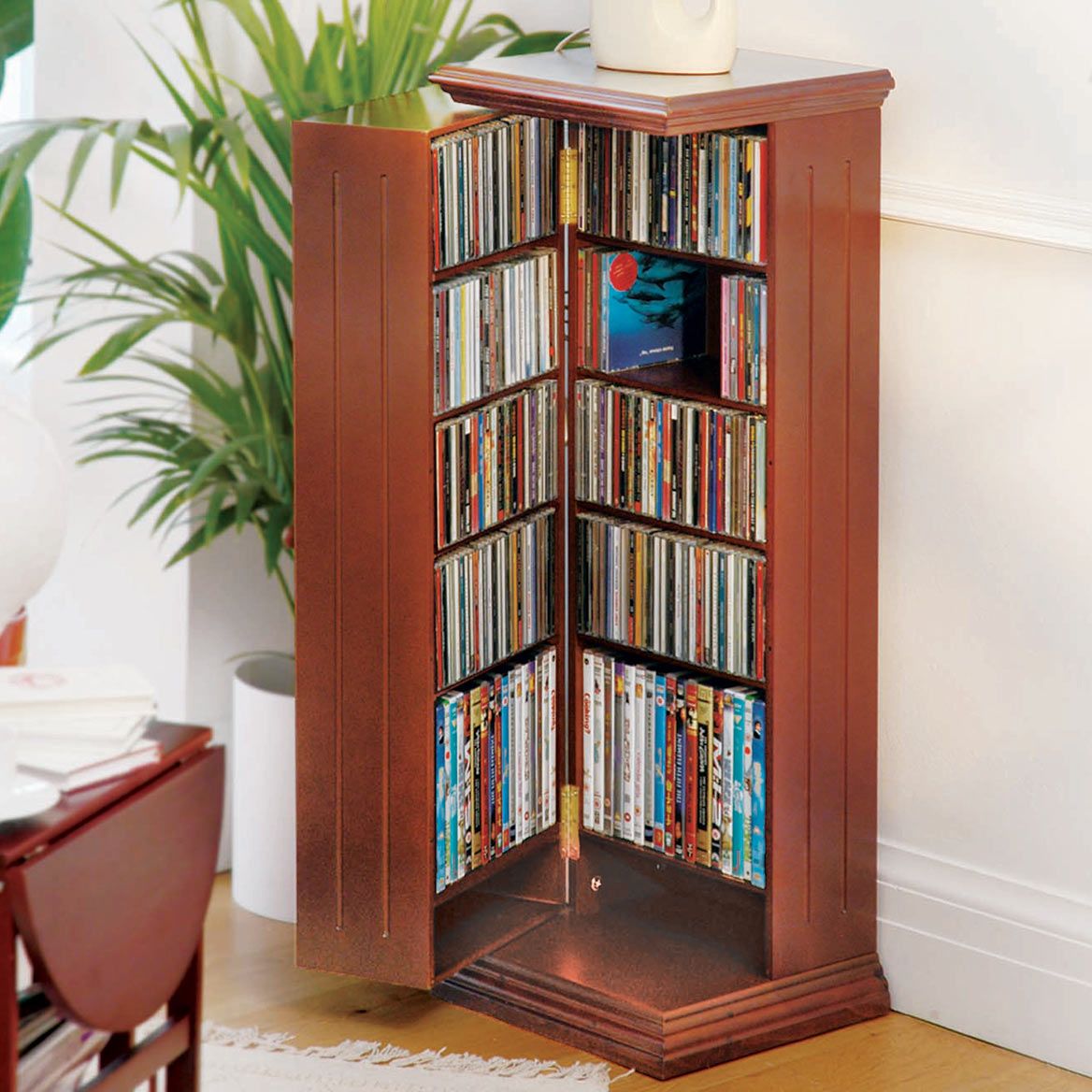 Media Storage Cabinet 96.5 x 33 x 29.8 cm | Mahogany Finish, Hinged Door | Adjustable Shelves, Holds 325 CDs or 144 DVDs 1