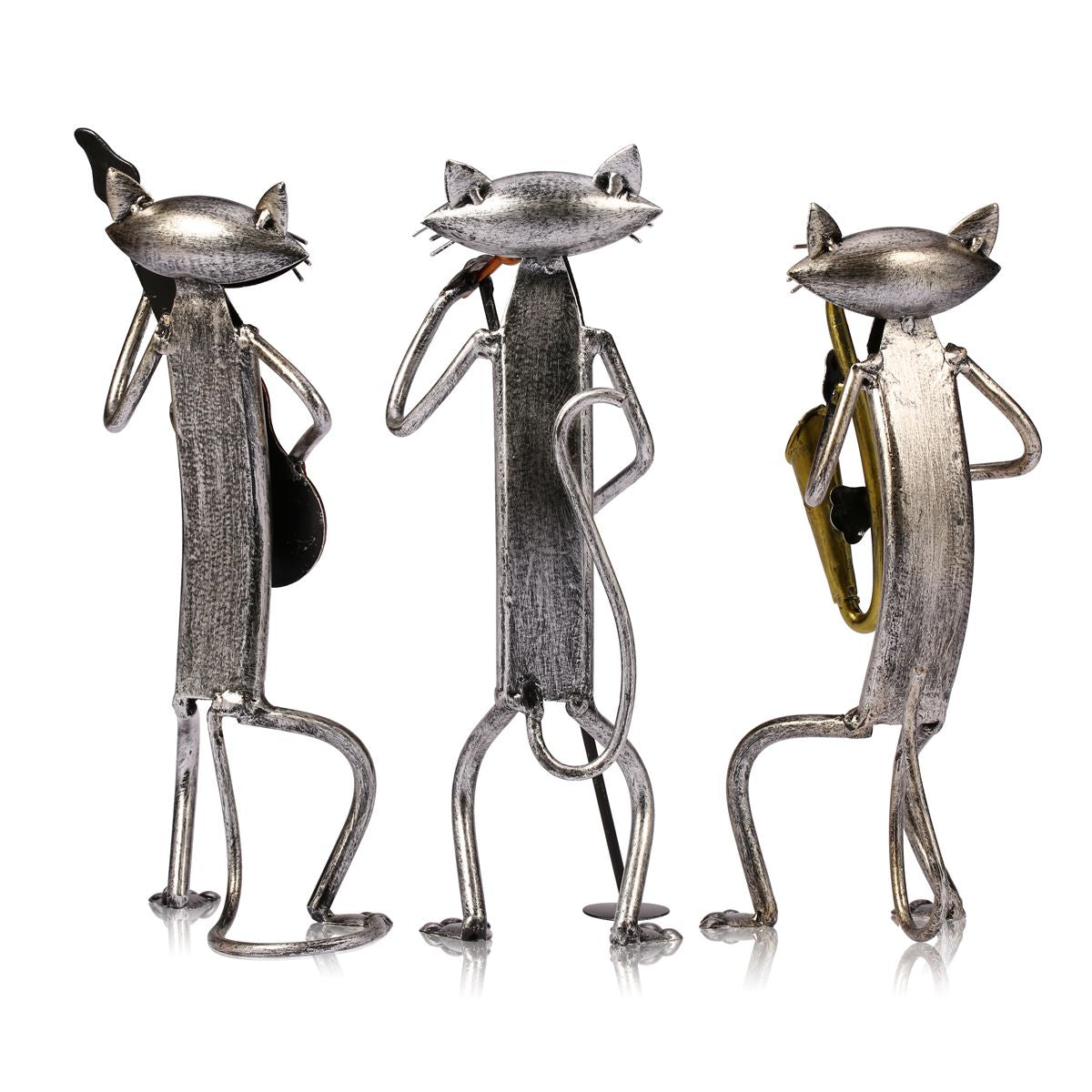 3 Mini Musician Cats Modern Sculpture - Image 3