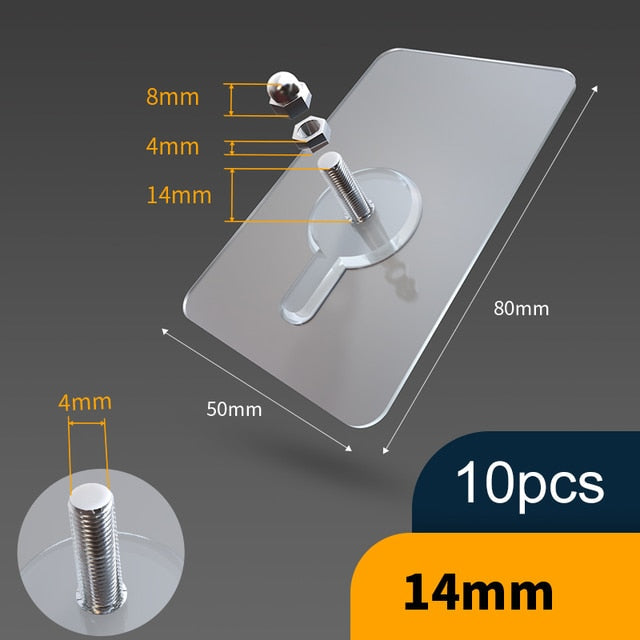 10pcs Heavy Duty Punch-Free Transparent Sticky Hanger - Image 1