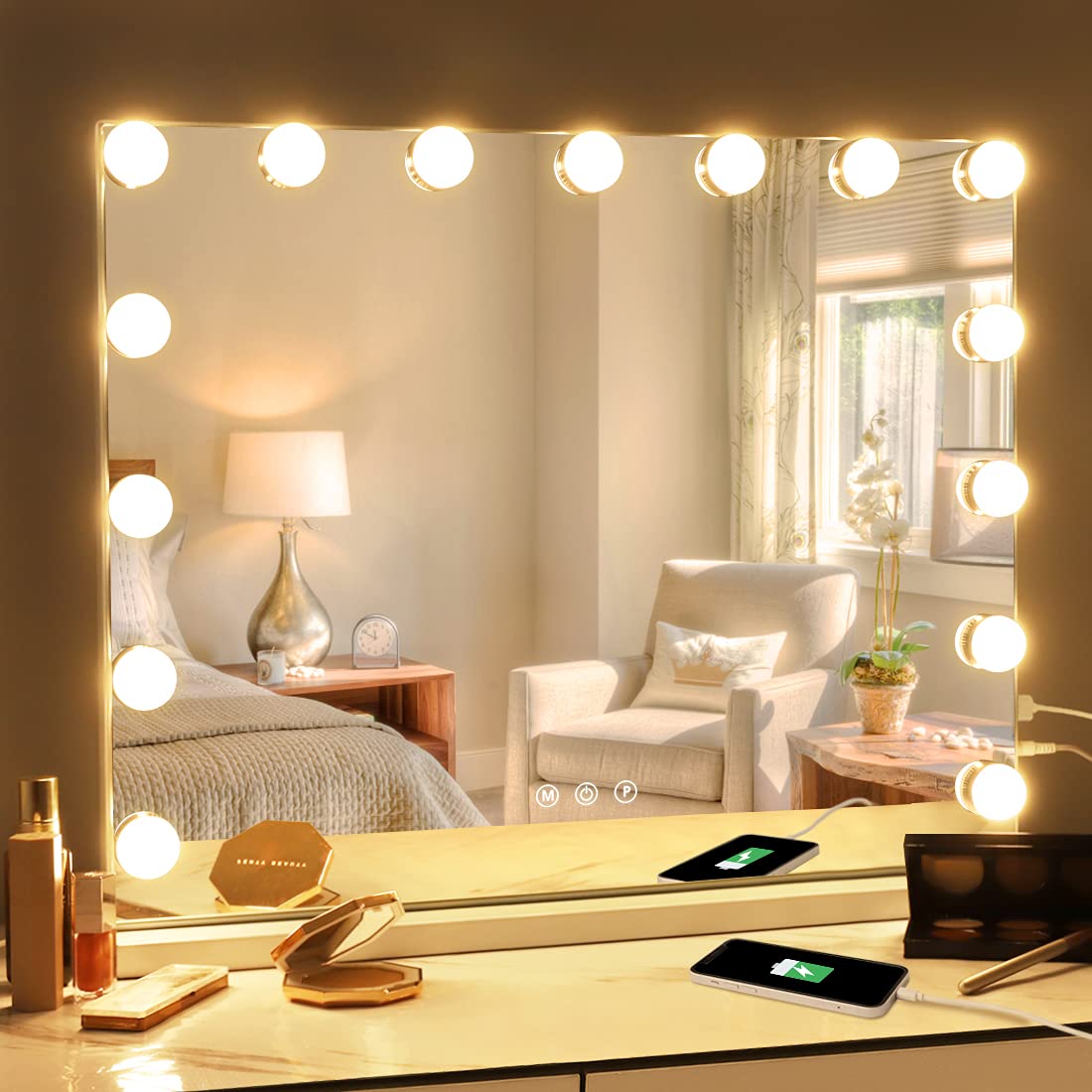 LED Mirror Lights, 4 to 14 Bulbs | Dimmable, 3 Colour Modes | USB Powered, Stick-On Fit, Memory Recall Function 6