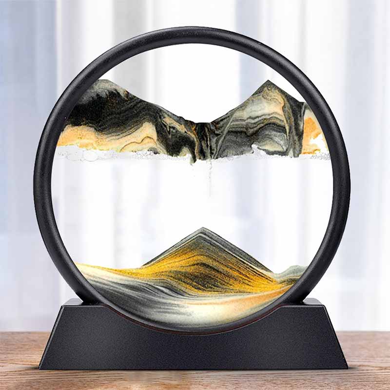 3D Sand Hourglass Timer | Circular Glass with Rotating Base | Moving Dune Landscape, Desk and Office Decor Gift 6