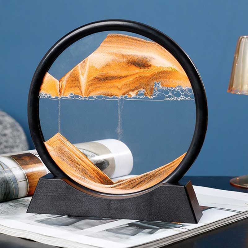 3D Sand Hourglass Timer | Circular Glass with Rotating Base | Moving Dune Landscape, Desk and Office Decor Gift 1