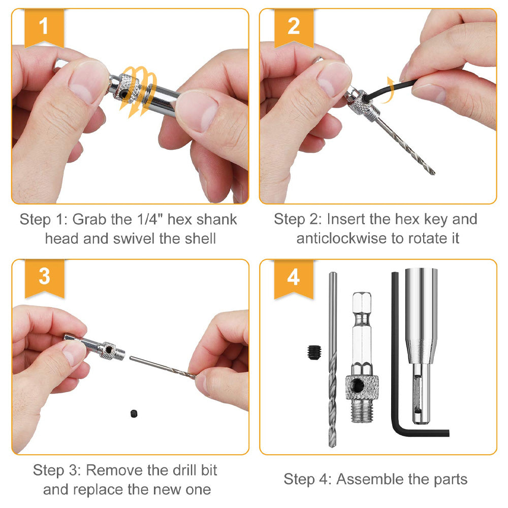 Self-Centering Hinge Drill Bits | Conical Tip Stops Off-Centre Holes & Bit Damage | Pilot Hole Guide for Hinges 3