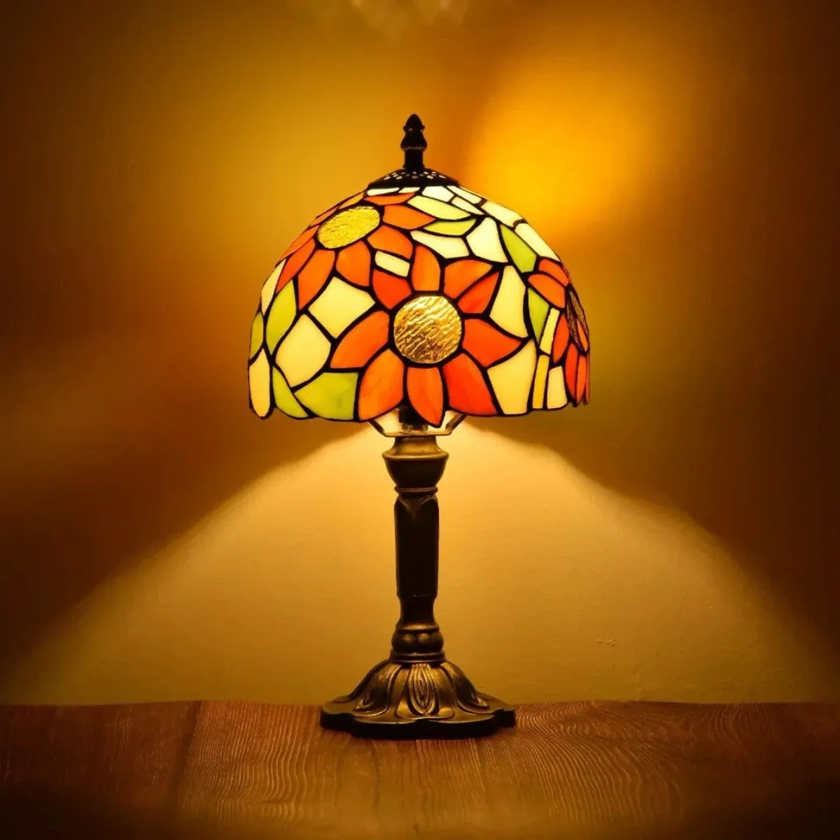 Stained Glass Table Lamp, Glass & Resin, 37 x 20 x 12 cm | Baroque or Floral Pattern | Warm Ambient Glow, E27 Bulb Included 2
