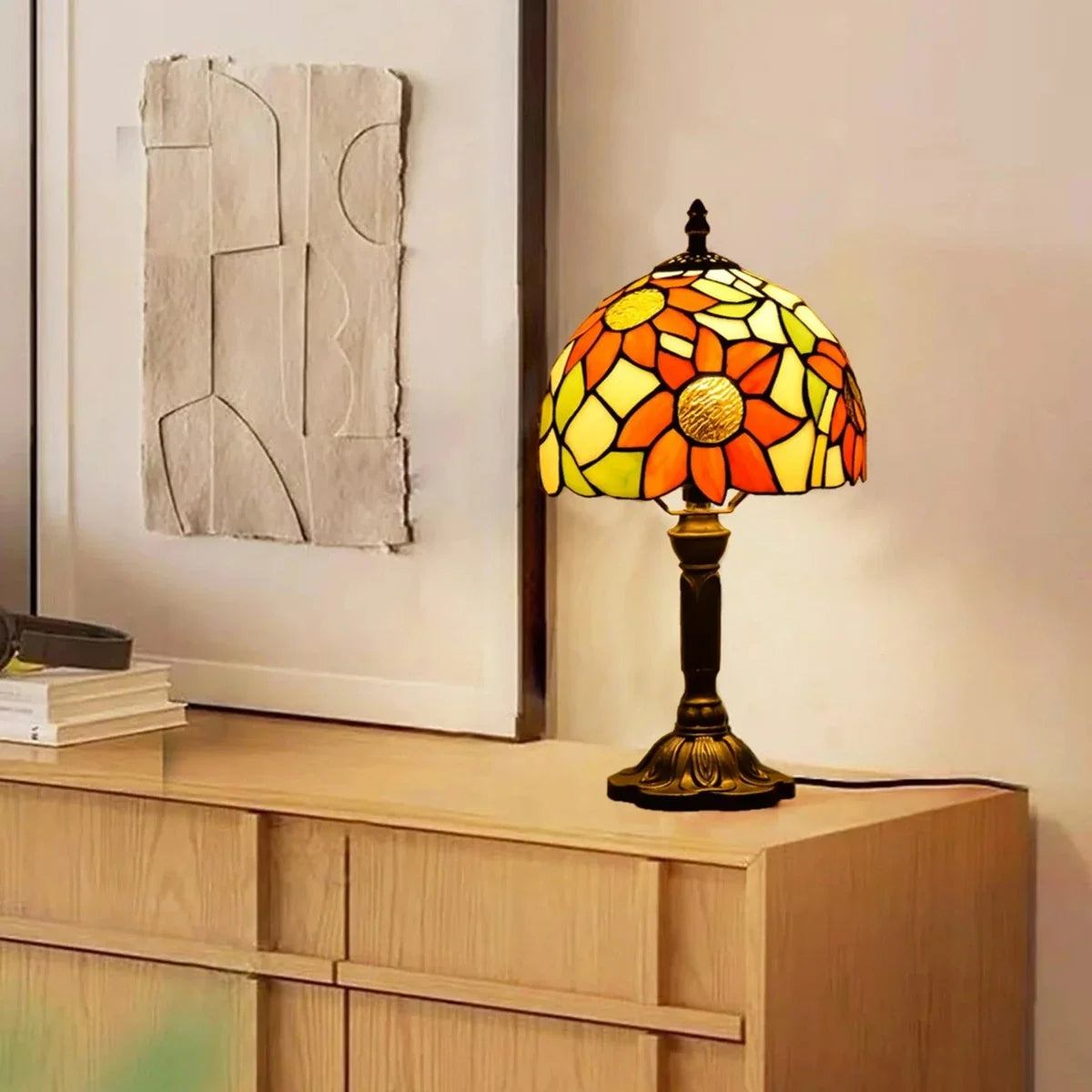 Stained Glass Table Lamp, Glass & Resin, 37 x 20 x 12 cm | Baroque or Floral Pattern | Warm Ambient Glow, E27 Bulb Included 5