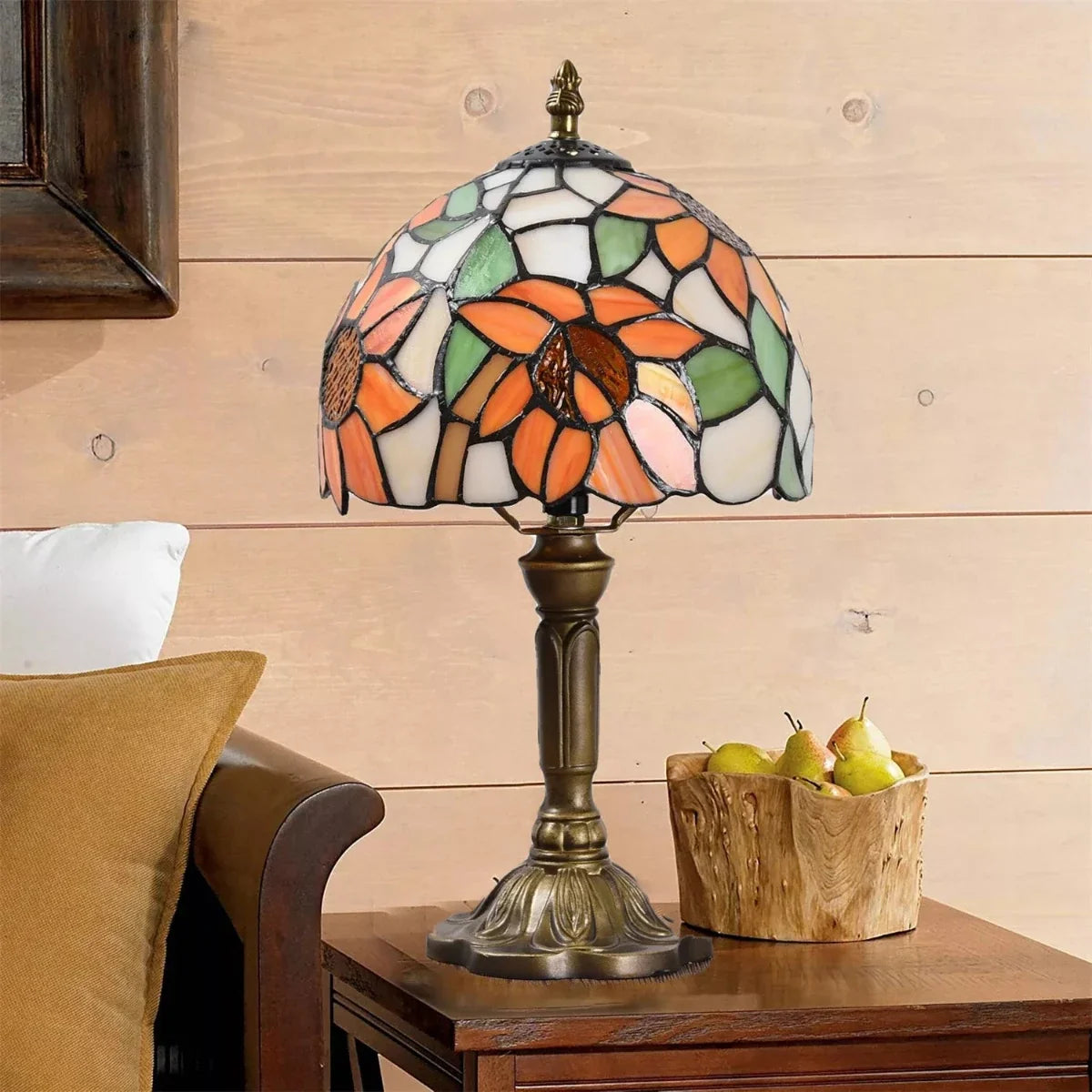 Stained Glass Table Lamp, Glass & Resin, 37 x 20 x 12 cm | Baroque or Floral Pattern | Warm Ambient Glow, E27 Bulb Included 7