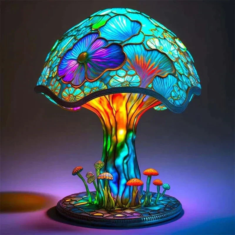 Stained Glass Table Lamp 45 cm | 8 Nature-Inspired Colour Designs | USB-Powered LED Glow for Home Décor, Bedside and Shelf 1
