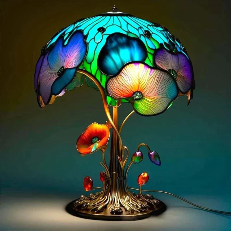 Stained Glass Table Lamp 45 cm | 8 Nature-Inspired Colour Designs | USB-Powered LED Glow for Home Décor, Bedside and Shelf 3