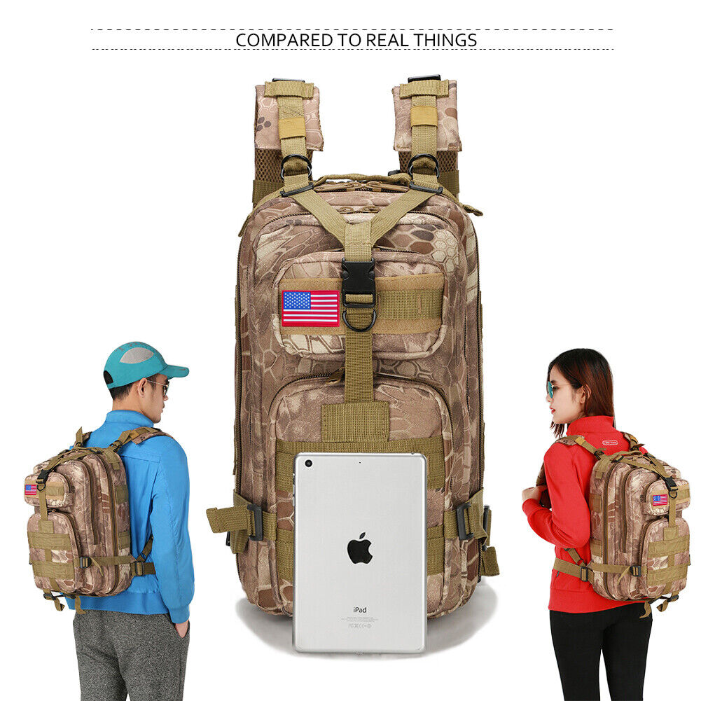 Tactical Rucksack Waterproof Fabric | 30 Litre Capacity, 45 x 23 x 25 cm | MOLLE Webbing, Compression Straps & Padded Back 3