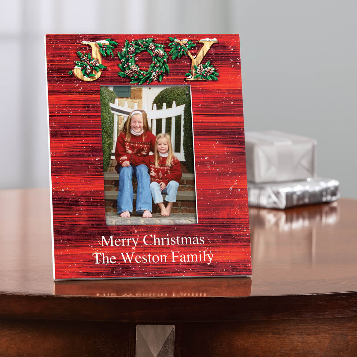Personalised Christmas Picture Frame | Solid Wood, Holds 4 x 6 Inch Photo | Wreath Design, Wall or Table Mount 7