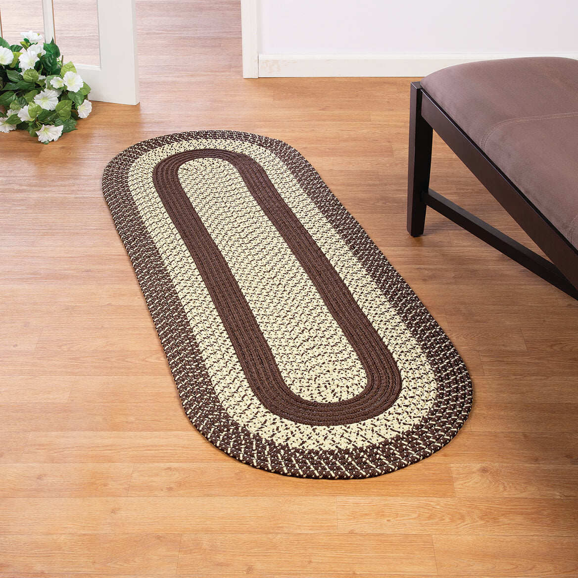 Braided Rug Polyester | Round, Oval & Runner Sizes 20"x30" to 5' x 7' | Reversible Two-Tone Country Design, 5 Colours 25