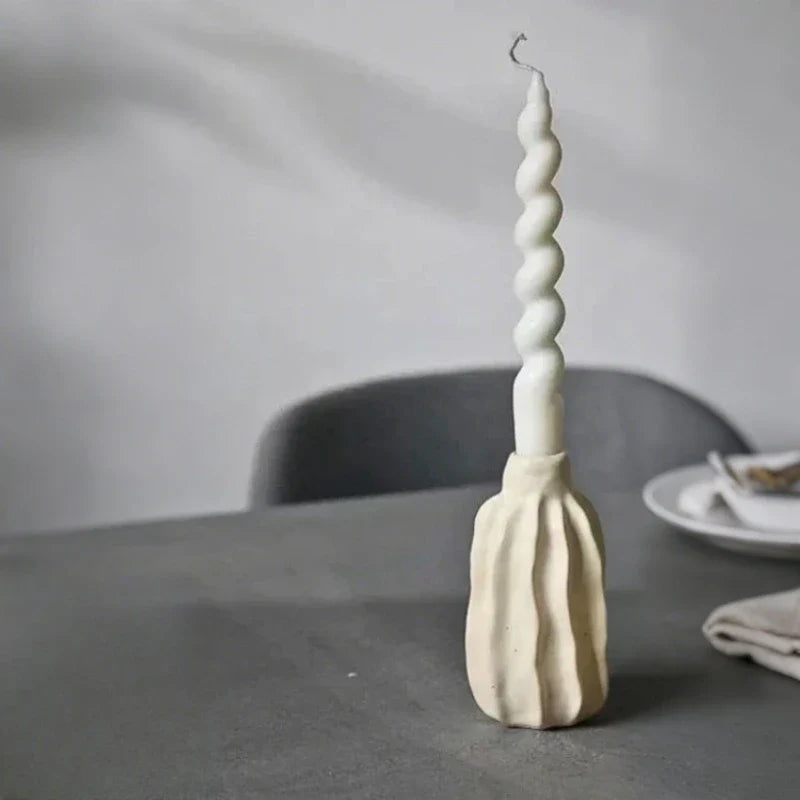 Rippled Ceramic Candle Holder, 8-15 cm | Hand-Crafted Matte Finish, 4 Sizes | Fits Taper Candles, Sold Individually or as Set of 4 11