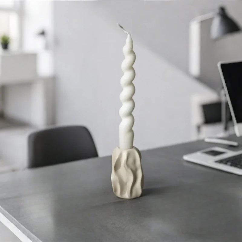 Rippled Ceramic Candle Holder, 8-15 cm | Hand-Crafted Matte Finish, 4 Sizes | Fits Taper Candles, Sold Individually or as Set of 4 12