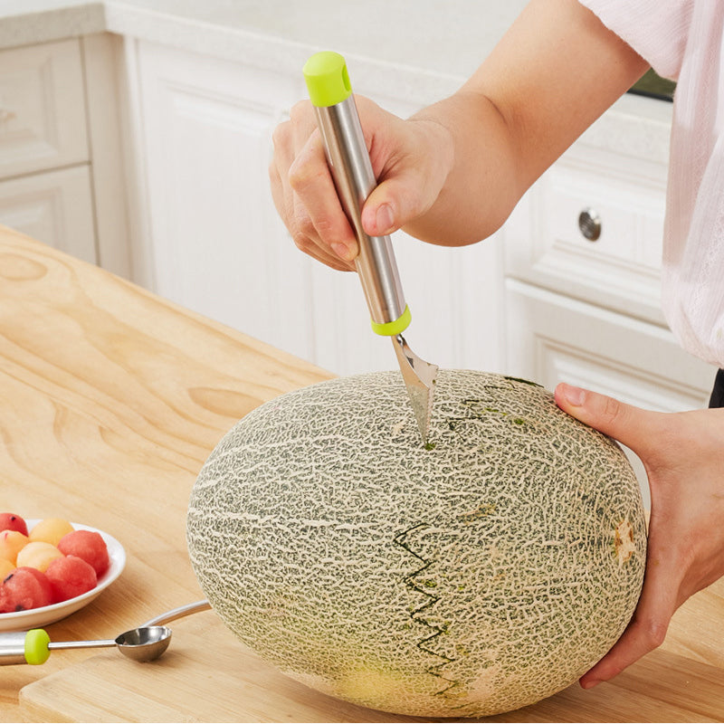 3-Piece Fruit Digging Tool Set Stainless Steel | Melon Baller, Carving Knife & Fruit Shovel | Stackable Design 5