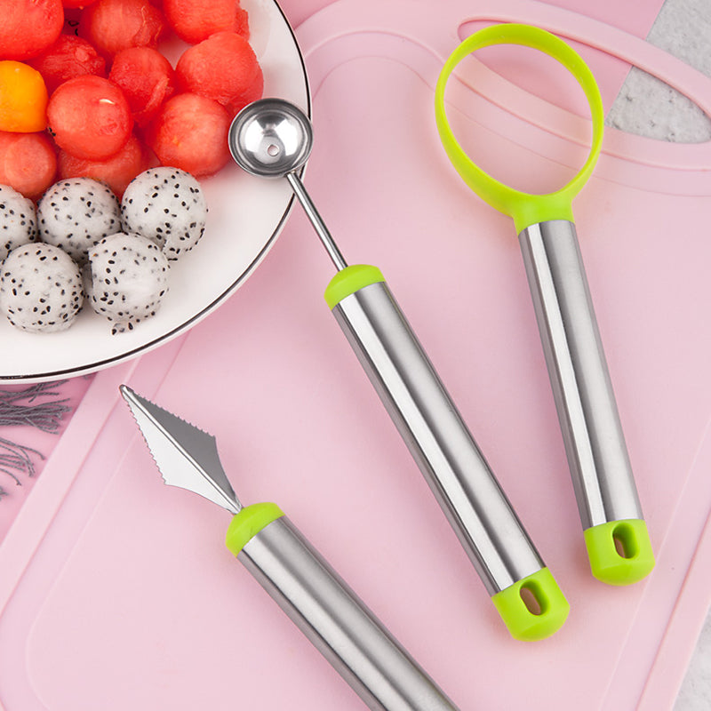 3-Piece Fruit Digging Tool Set Stainless Steel | Melon Baller, Carving Knife & Fruit Shovel | Stackable Design 11