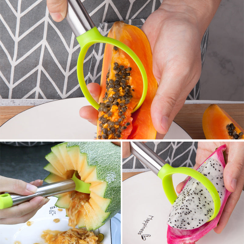 3-Piece Fruit Digging Tool Set Stainless Steel | Melon Baller, Carving Knife & Fruit Shovel | Stackable Design 13