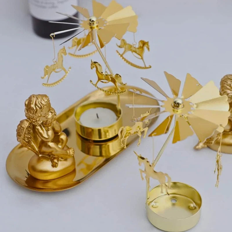 Candle Carousel Alloy Spinner 16.5 x 8 x 5 cm | Fawn, Fairy, Angel, Unicorn Styles | Heat-Powered Rotating Display 17