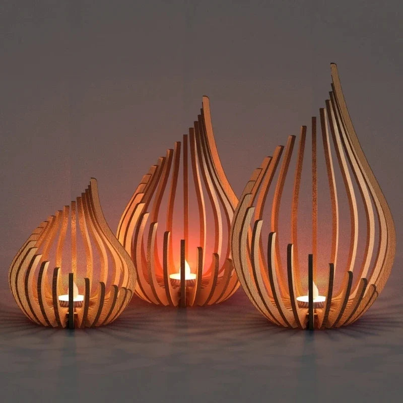 Wooden Teardrop Candle Holder, 16.5-29.5 cm | Hollow Carved Shadow Design | DIY Puzzle Assembly, Available in 4 Sizes 4