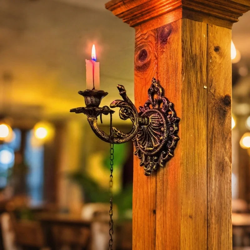 Wrought Iron Candle Sconce 18.5 x 18.5 x 13 cm | Ornate Scrollwork Wall Design | Holds Taper Candles & Doubles as Hook 8