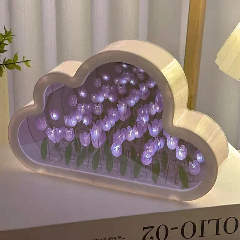 Tulip Cloud Night Light Acrylic | Mirrored Infinity Effect | 20 Warm White Tulips, Cordless, Medium & Large, 50-Hour Battery 4