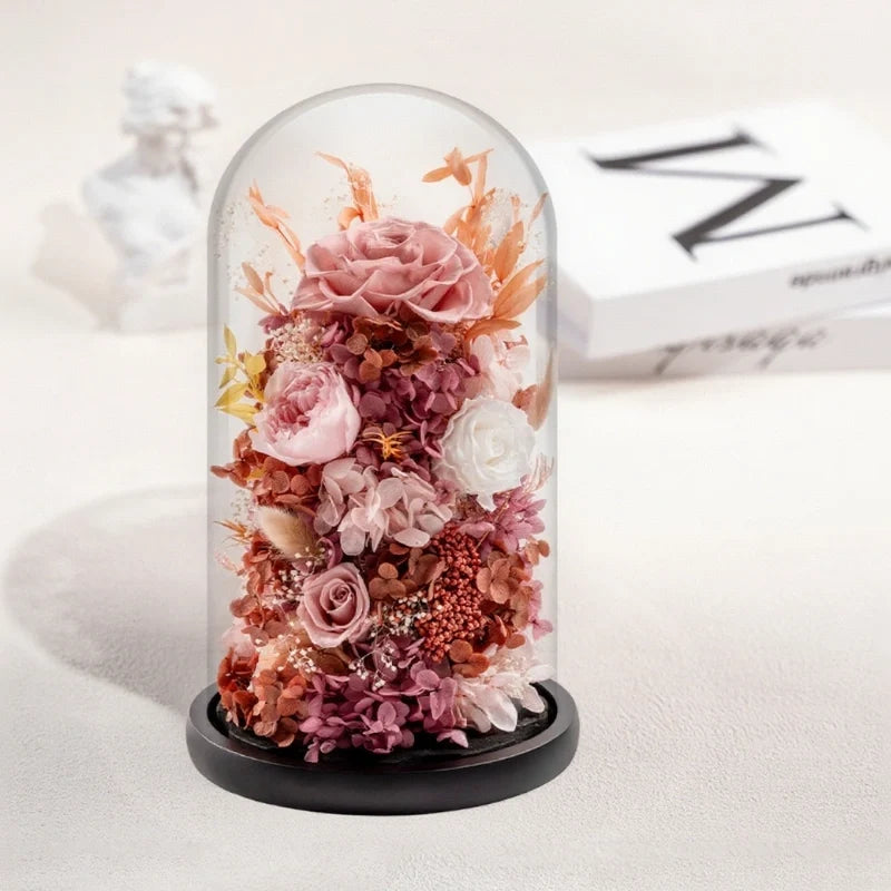 Preserved Flower Glass Dome Night Light | Dried Rose, Dandelion or Poppy-Pinecone Design | Warm White Ambient Glow 7