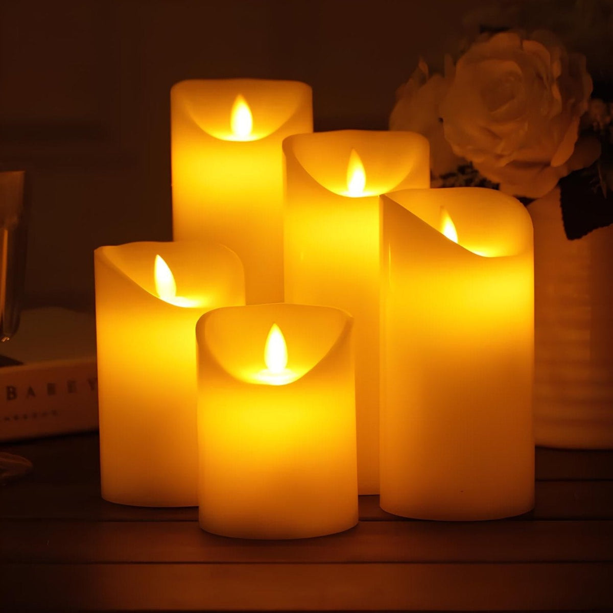 Flameless LED Block Candles ABS 5-Piece Set, 10-20 cm | Realistic Flicker Effect | Battery-Powered, No Open Flame 1