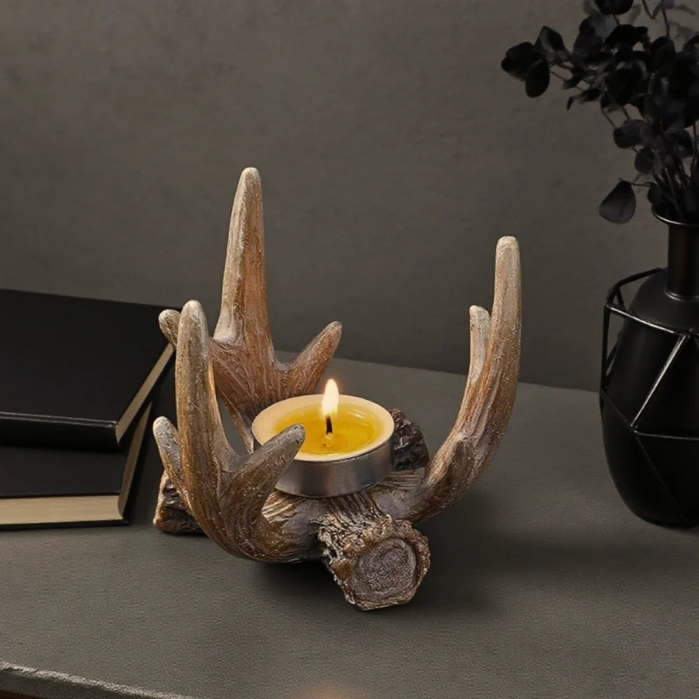 Resin Candle Holder 9 x 9 x 9 cm | Antler Design, Carved Detail | Casts Soft Ambient Shadows for Calm, Reflective Spaces 1