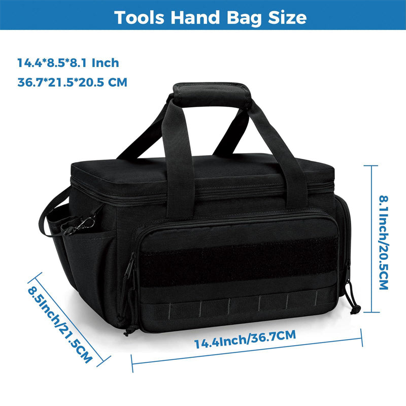 Canvas Tool Bag 36.7 x 21.5 x 20.5 cm | Black, MOLLE Expandable | Set of 2, Reinforced Handles & Shoulder Strap 8